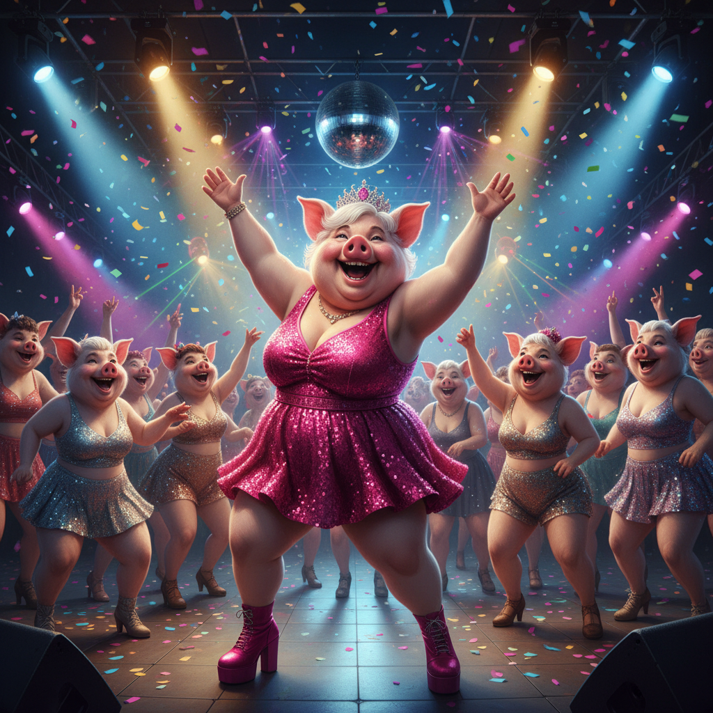 Miss Big Pig and all the ladies freek off on the dance floor. !nb