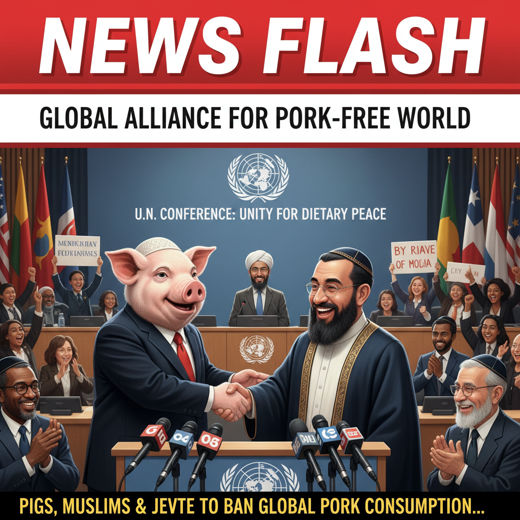 News Flash: A new alliance between Pigs, Muslims and Jews to ban consumption of all pork products w…