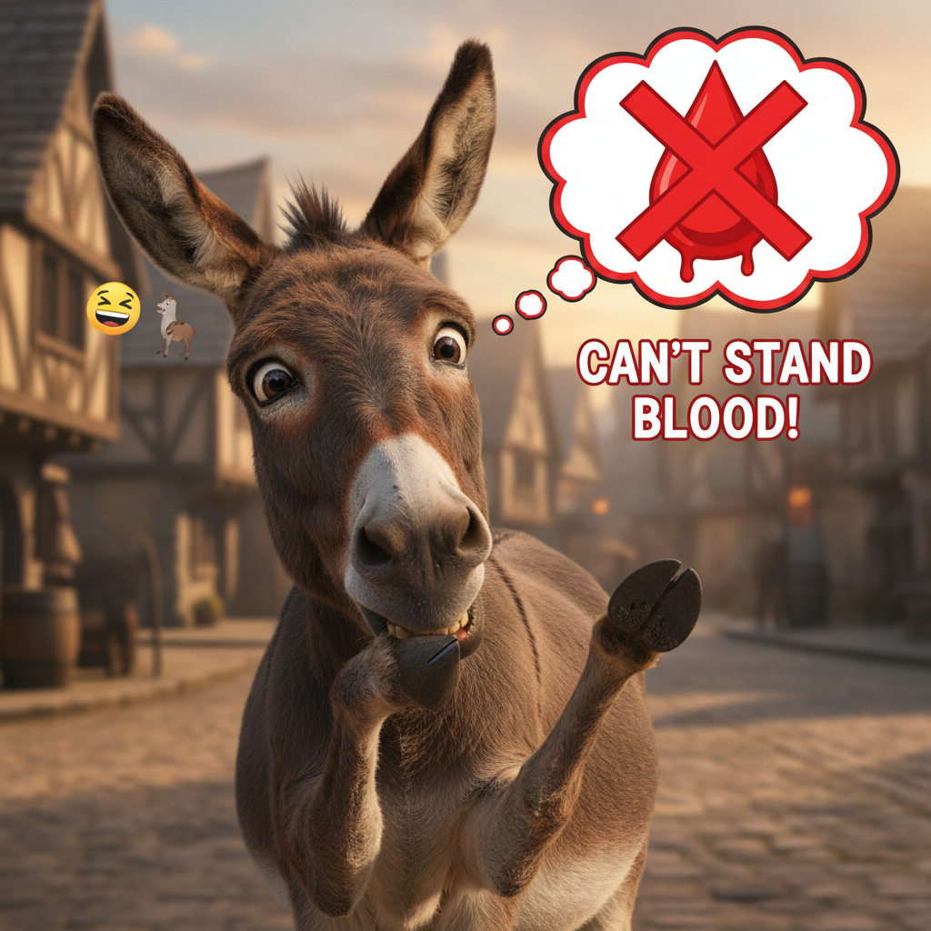 !nb Ah, a misunderstanding. Donkey means he can't stand the sight of blood. 🤪🫏