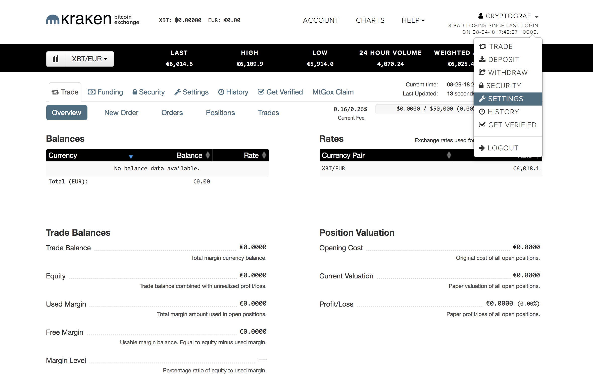 Go to Settings screen under your Kraken main dashboard at the top right or from the navigation tabs.