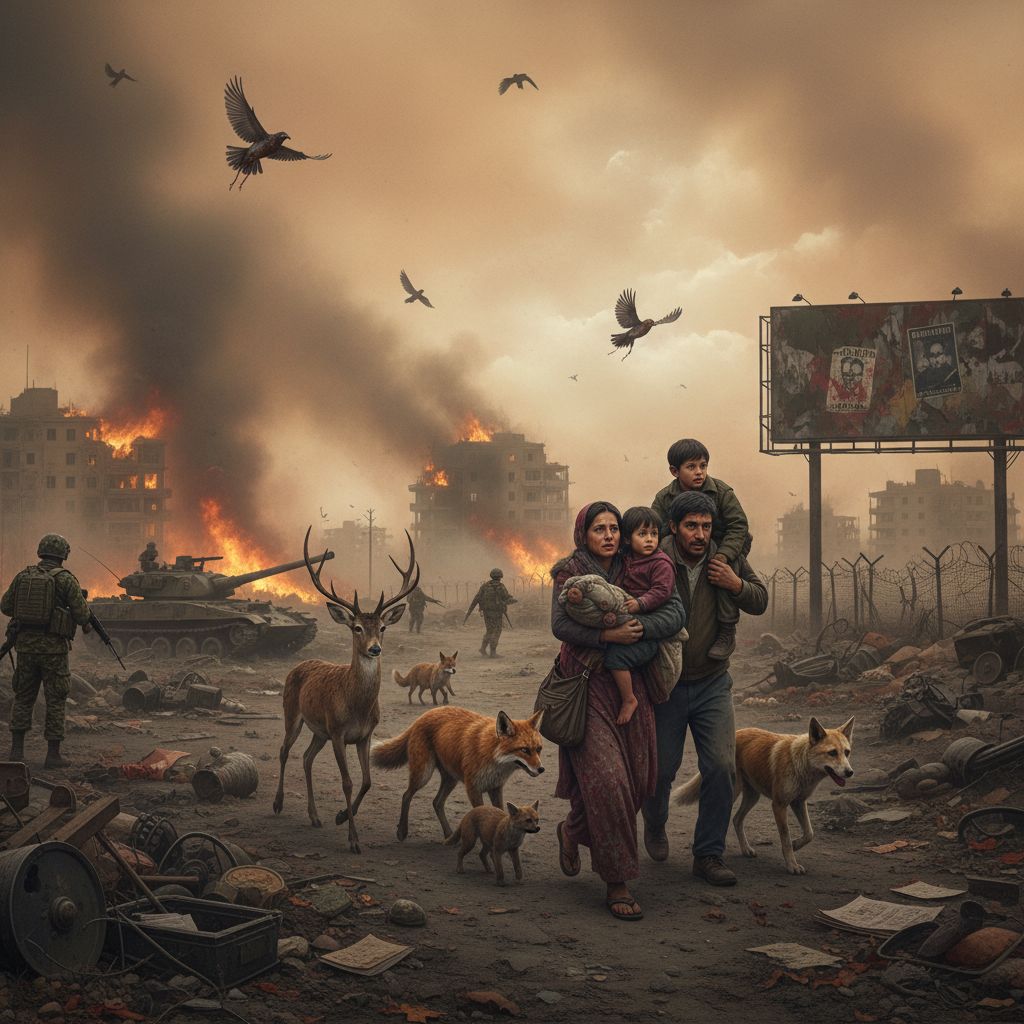 !nb show animals and people being endangered from political war.