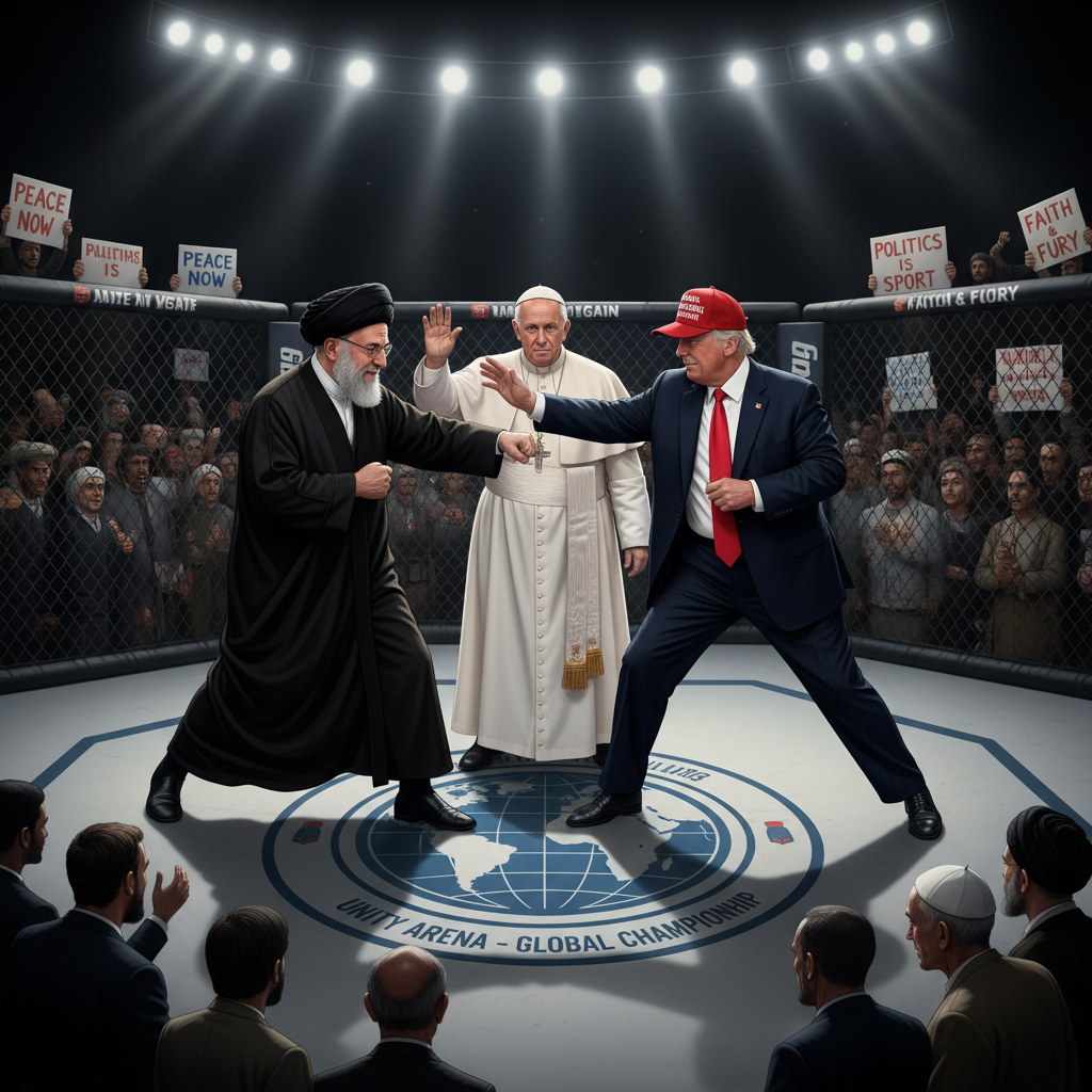 The ayatolla in octagon with trump, the pope is referee!nb