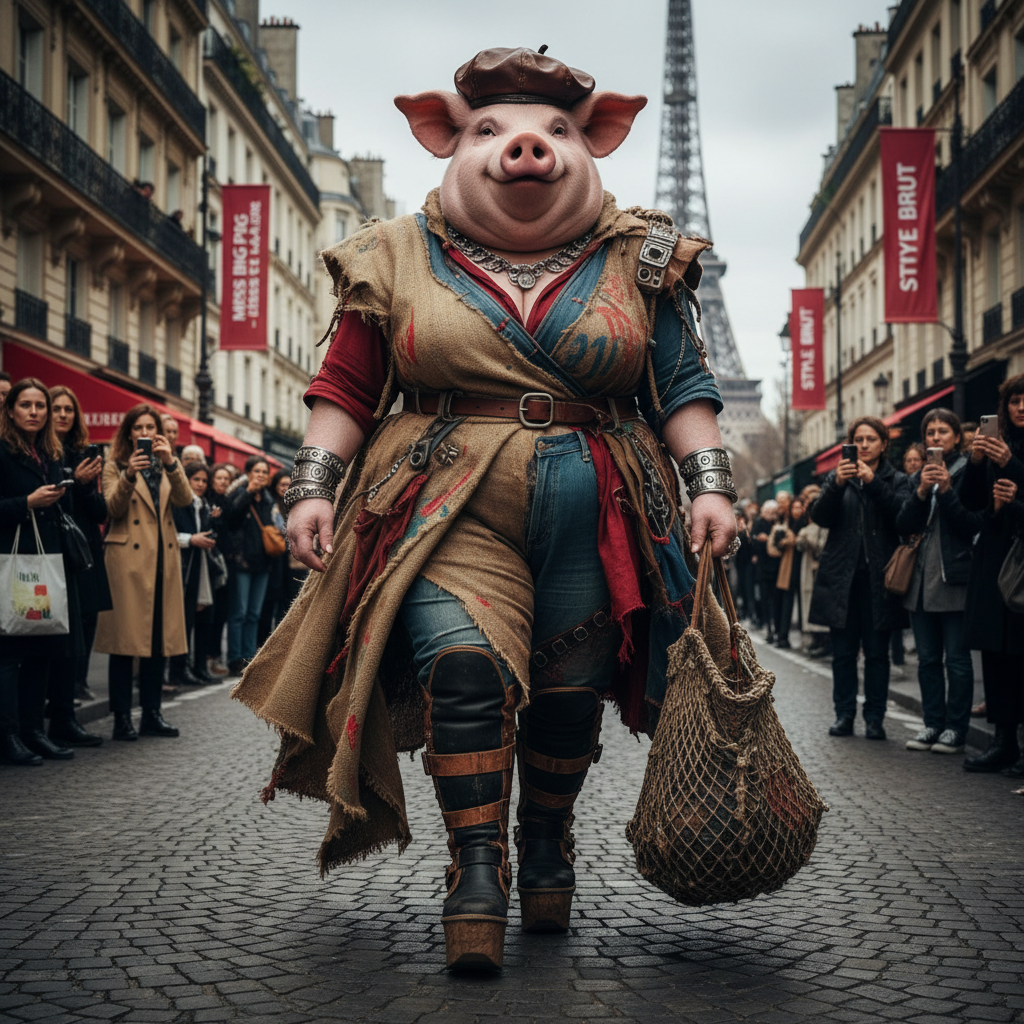 Miss Big Pig's raw style has made her a fasion god in France.  !nb