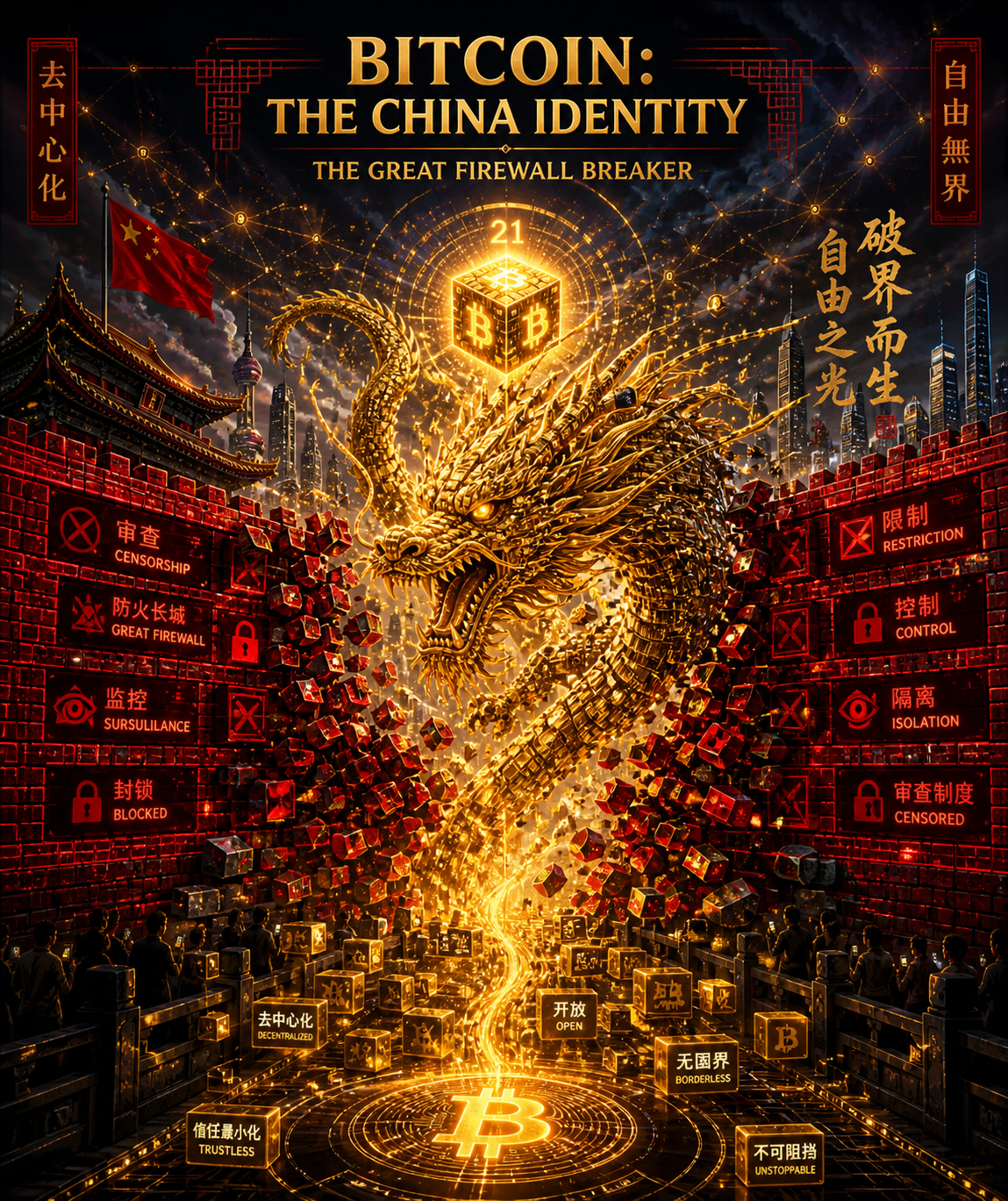 🐉🔥 DUAL-LAYER 1/1 NFT LIVE
BITCOIN: THE CHINA IDENTITY — THE GREAT FIREWALL BREAKER
Walls were buil…