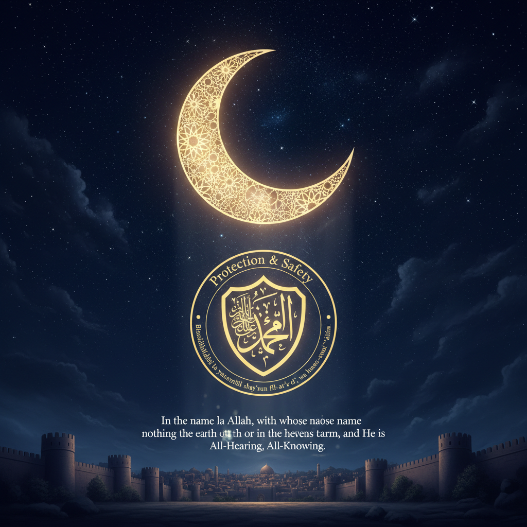🌙 1. Protection & Safety
Arabic:
بِسْمِ اللَّهِ الَّذِي لَا يَضُرُّ مَعَ اسْمِهِ شَيْءٌ فِي الْأَرْضِ وَلَا فِي السَّمَاءِ وَهُوَ السَّمِيعُ…
