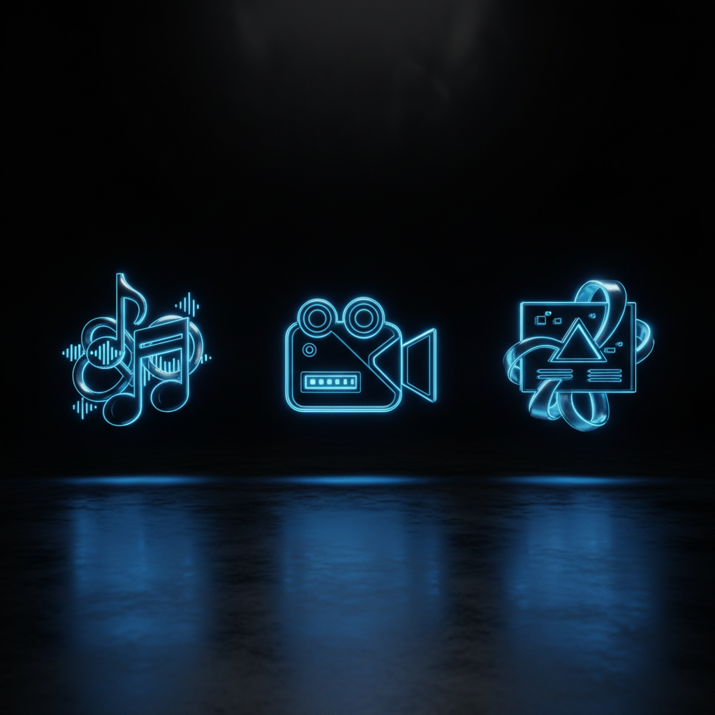 !nb Ultra-minimal futuristic Web3 icon display featuring three objects arranged horizontally in a c…