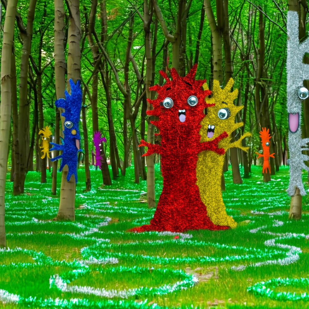 !edit the grass in the park is made of tinsel and the trees all have faces