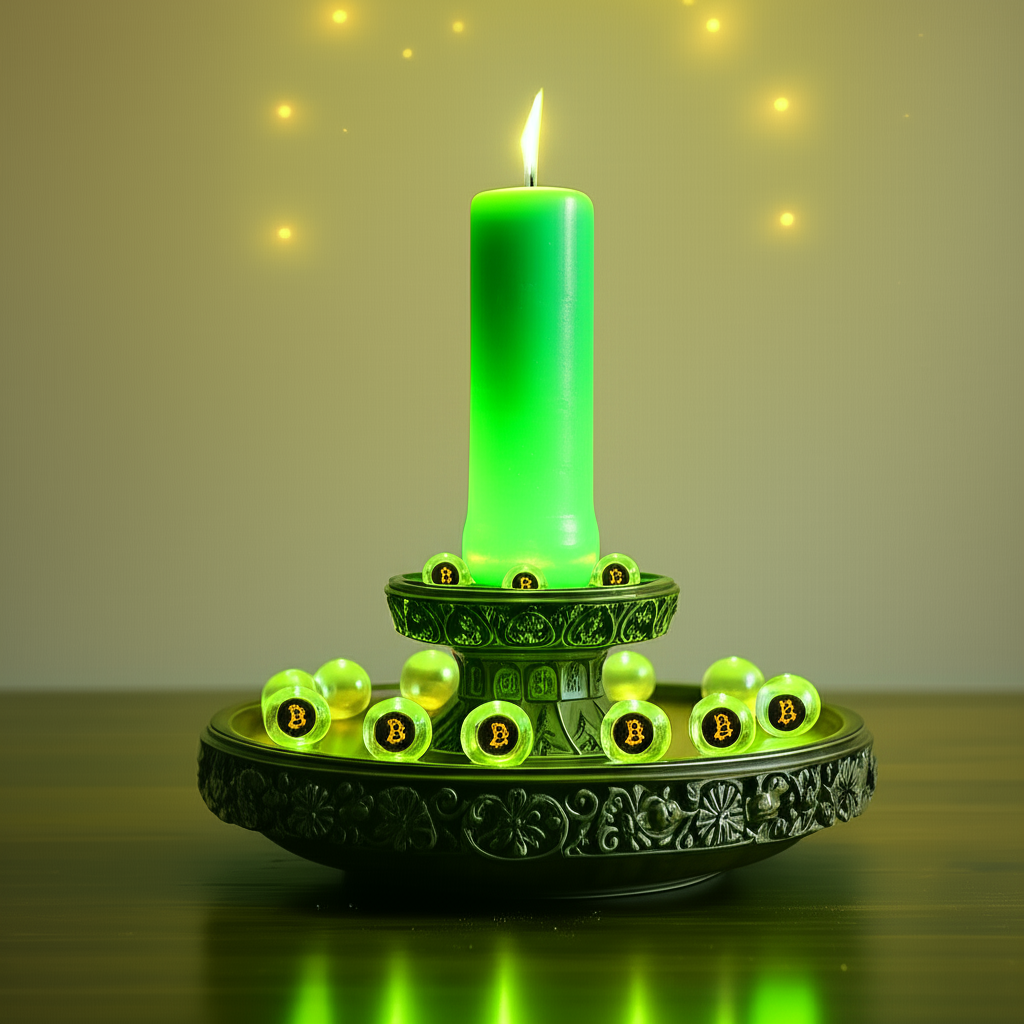 !edit put little bitcoin logos inside the marbles, give the candle a subtle green glow