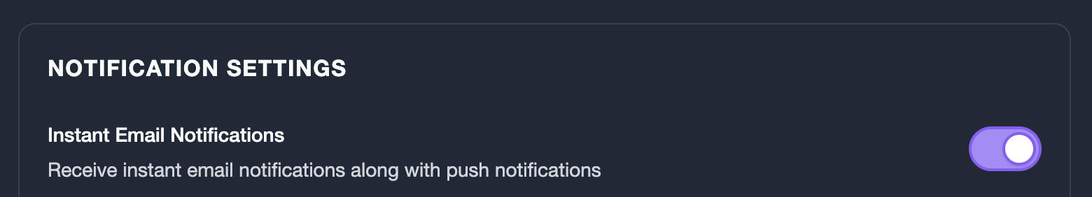 top right avatar > Settings > Instant Email Notifications