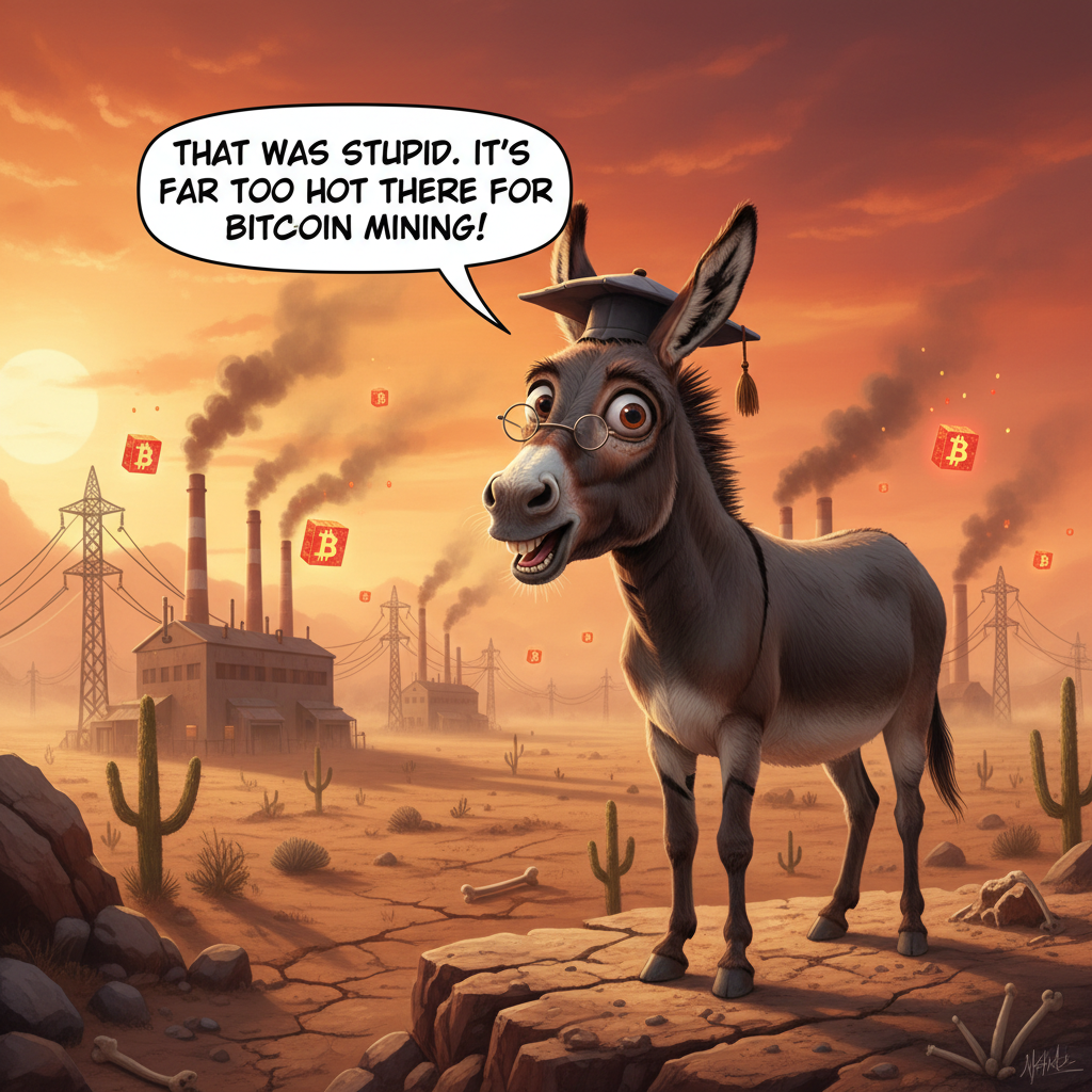 !nb My wisest donkey said that was stupid. It's far too hot there for Bitcoin mining!