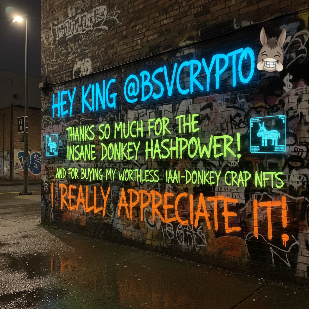 !nb Hey King @Bsvcrypto, thanks so much for the insane donkey hashPOWER! And for buying my worthles…