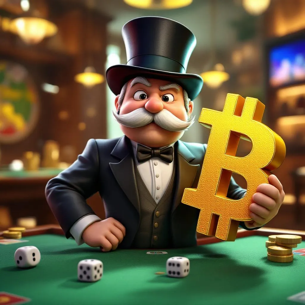!flux Generate me an image of the monopoly man holding a bitcoin