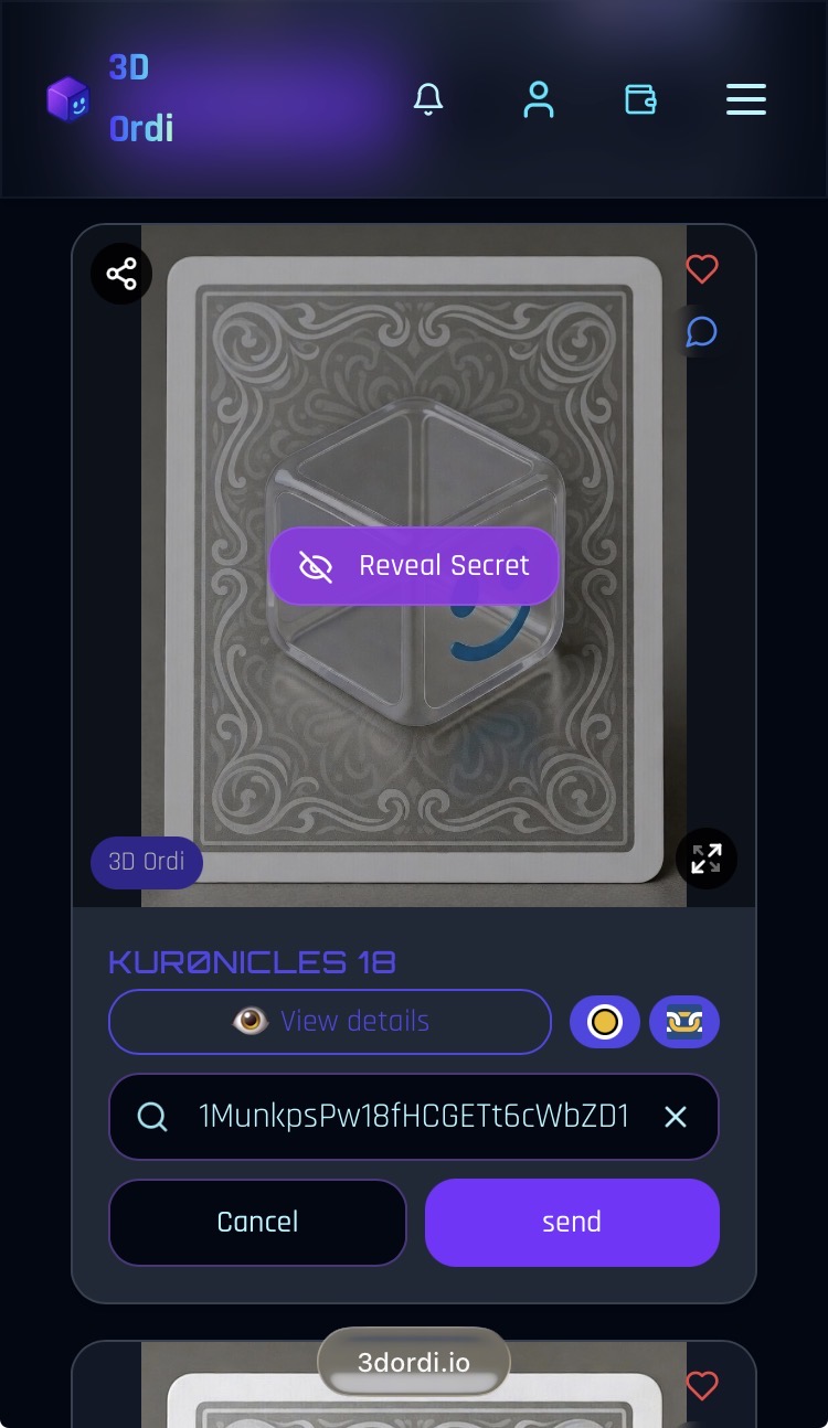 I sent it
Reveal it on the 3D Ordi platform.
https://3dordi.io/ordinal/2c86da2e7dab9b02657a9216438a…