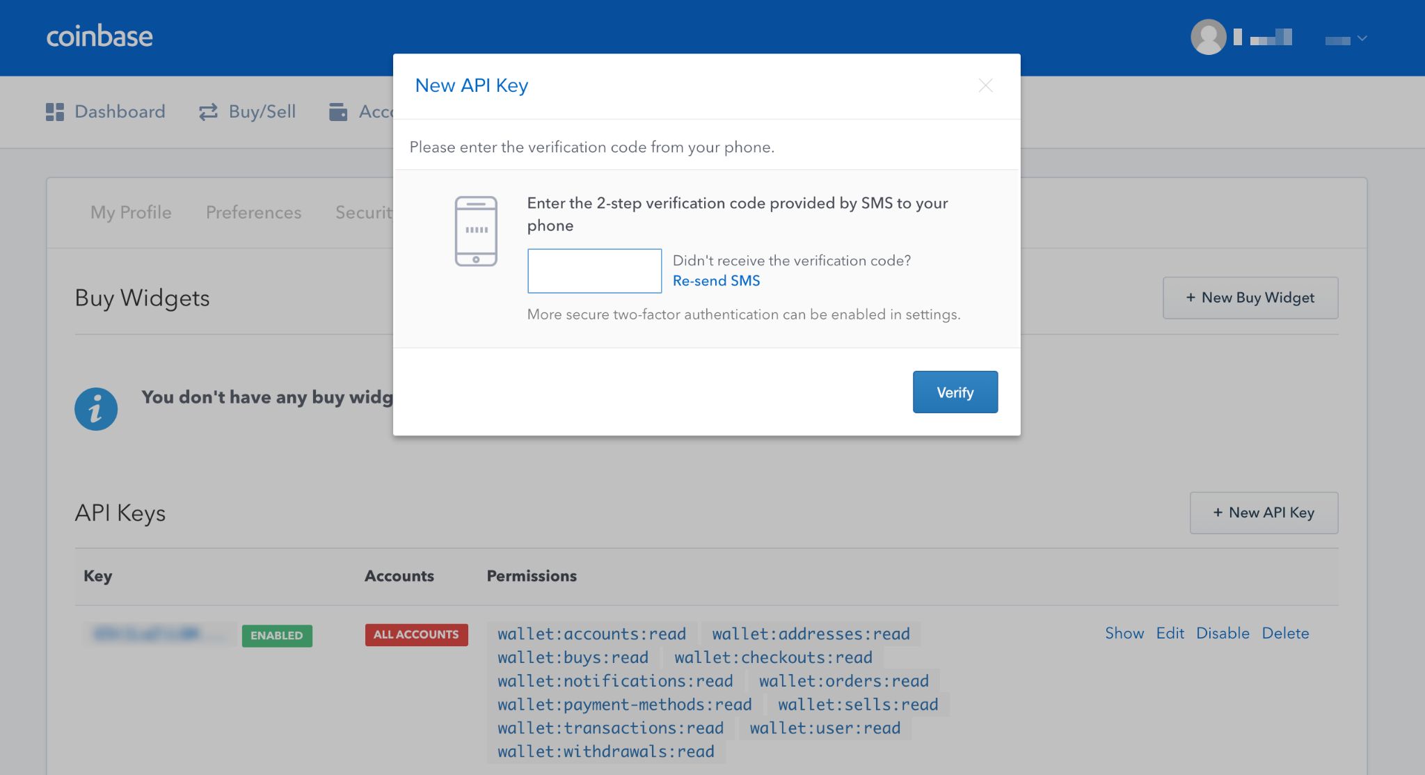 Create new API Key by selecting "+ New API Key button" (make sure your TFA is configured, if not, y…