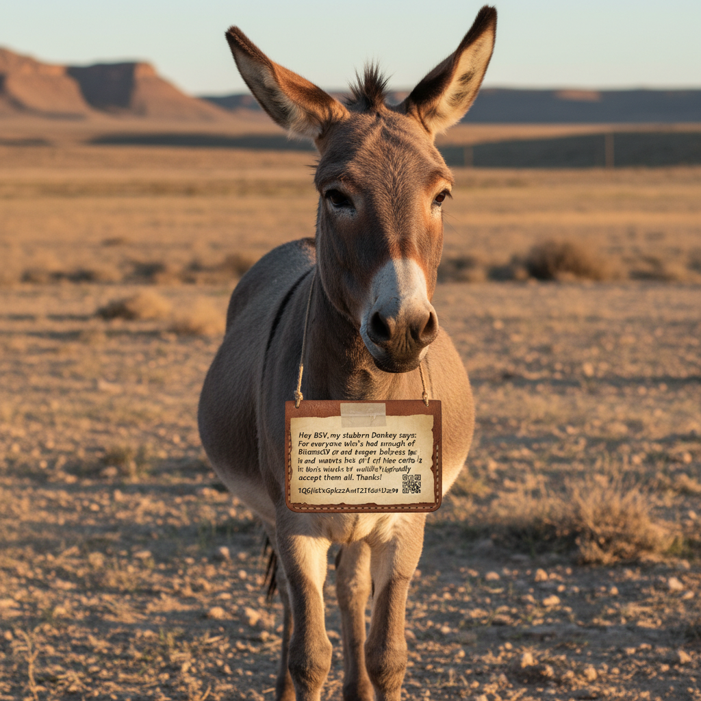 !nb Hey BSV, my stubborn Donkey says: For everyone who's had enough of BitcoinSV or no longer belie…