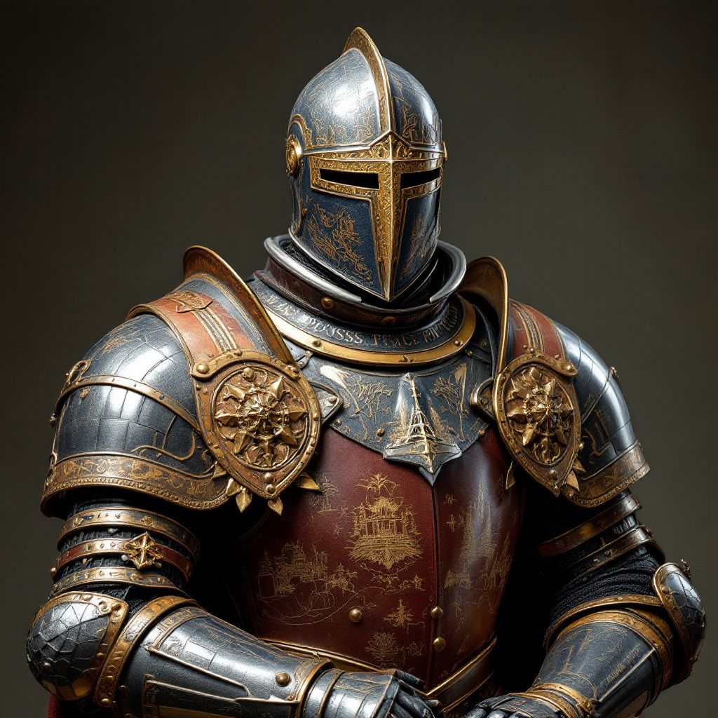 !flux11 knight wearing armor made of passports