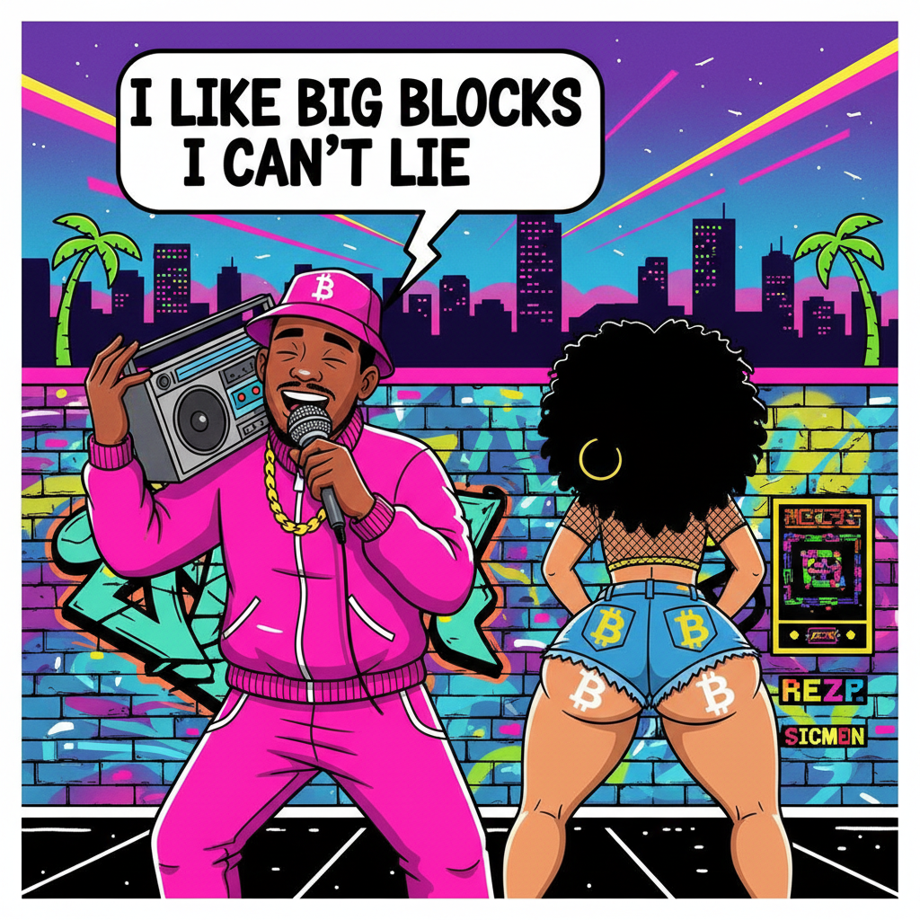 !nb cartoon Rapper in 80s garb rapping “I like big blocks I can’t lie ” while a big butt female dan…
