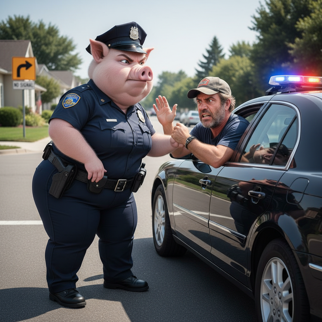 Miss Big Pig pulled Mel Gibson over for not signaling on the right turn. She wasn't going to give h…