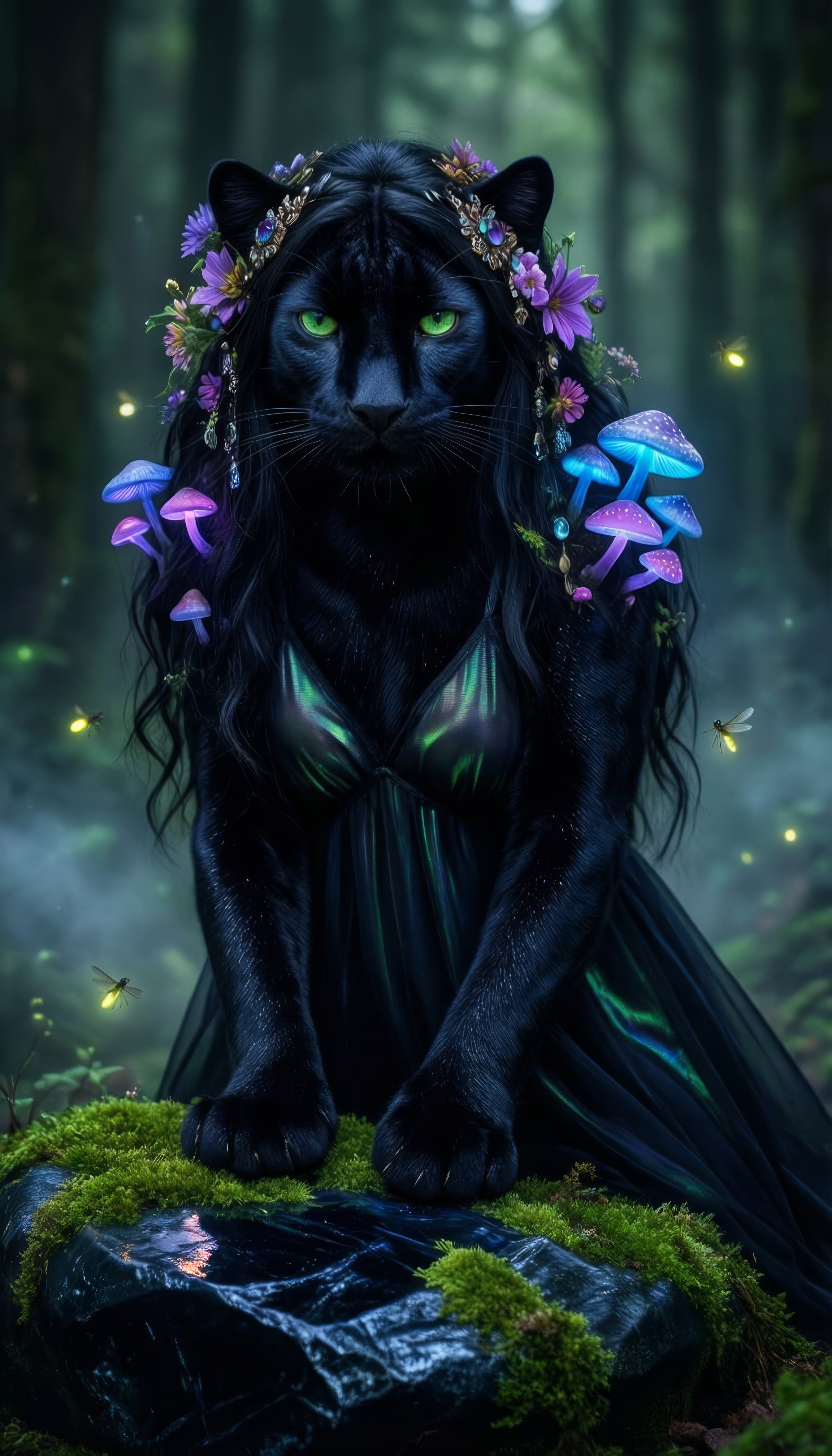 "Purrfectly Psilocybinized" 🌲🍄✨
Velvet panther nymph deep in the trip...
"...you feel anything yet?…