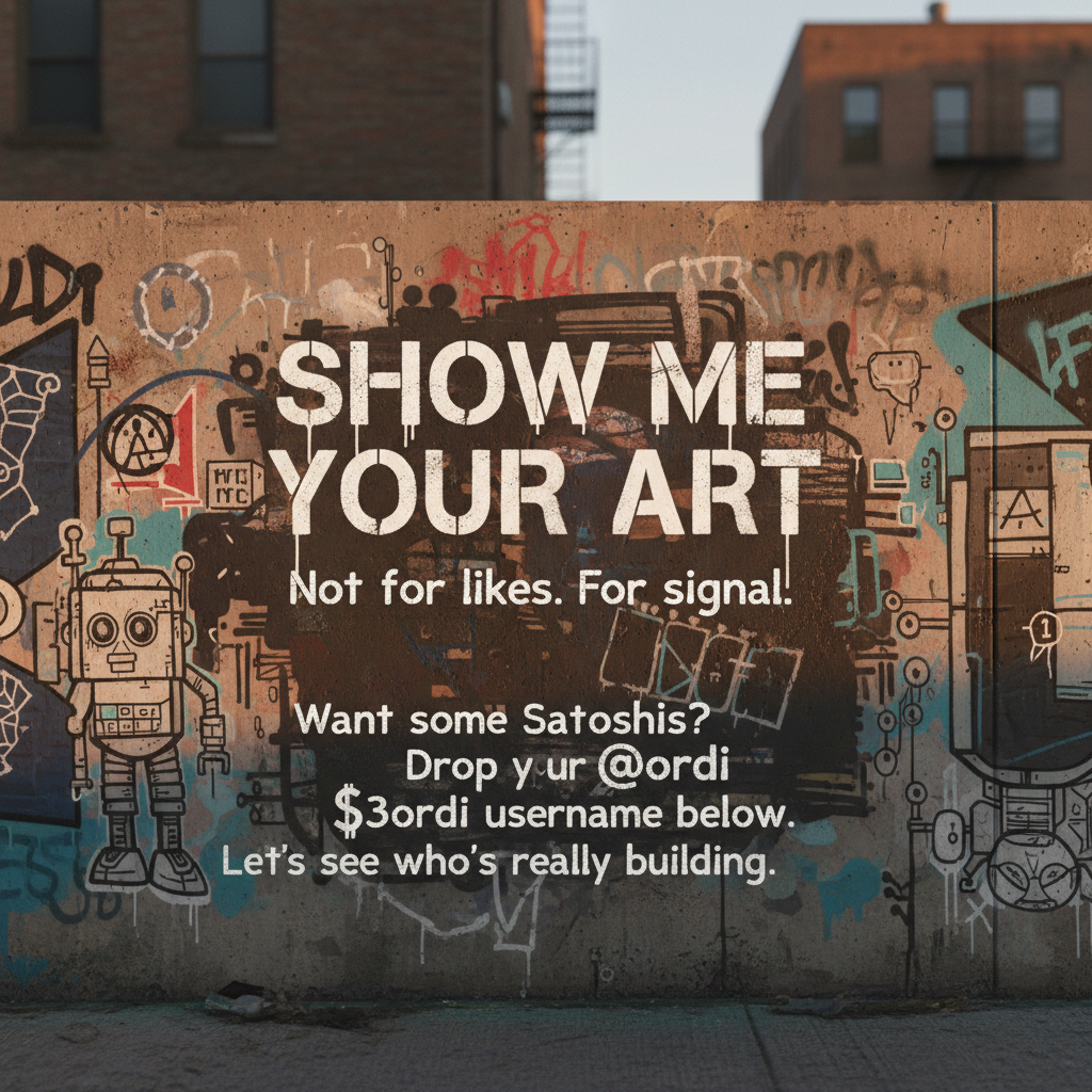 SHOW ME YOUR ART.
Not for likes.
For signal.
Want some Satoshis?
Drop your @3ordi username below.
L…