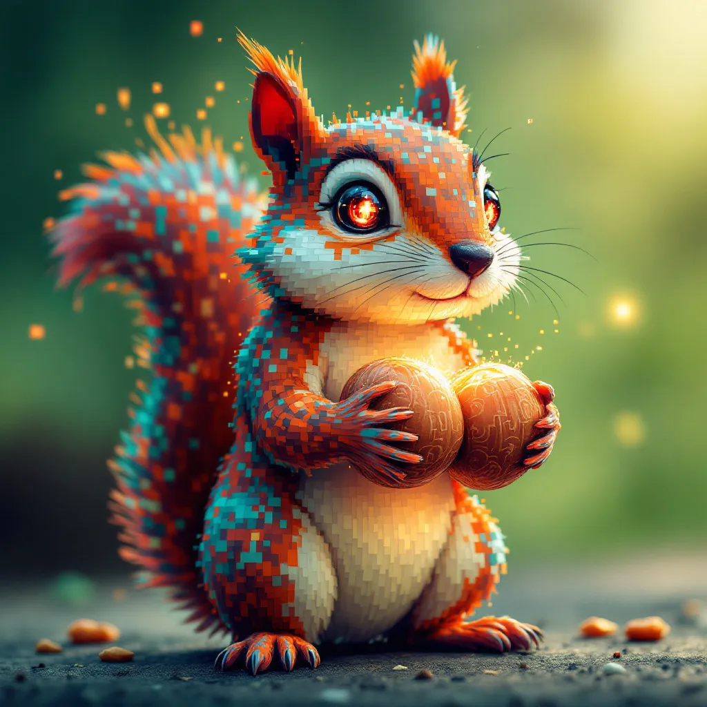 !flux11 glitched pixelated squirrel with big nuts