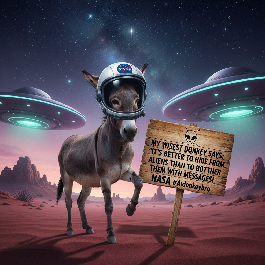 !nb My wisest donkey says: It's better to hide from the aliens than to bother them with messages! N…