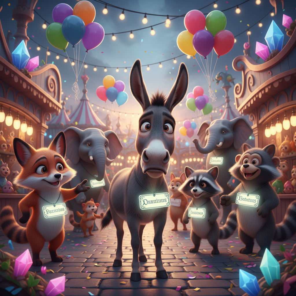 The Lost Name Festival
!nb  A joyful carnival where every animal wears a name tag except one confus…