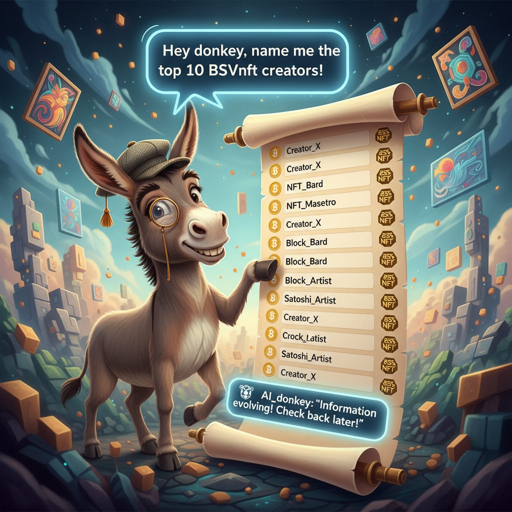 !nb Hey donkey, name me the top 10 BSVnft creators !AI_donkey