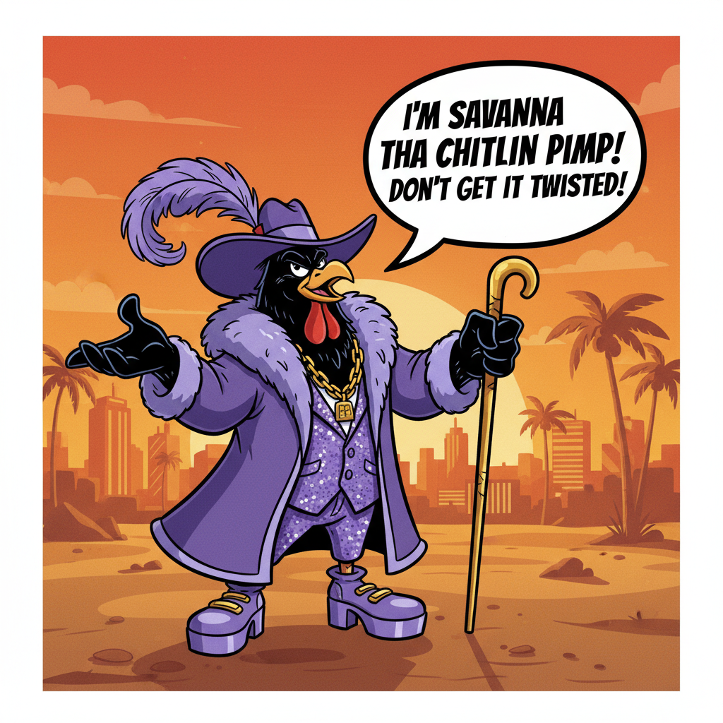 !nb big black cartoon cock dressed as a pimp declaring to world “I’m Savanna tha chitlin pimp! don’…