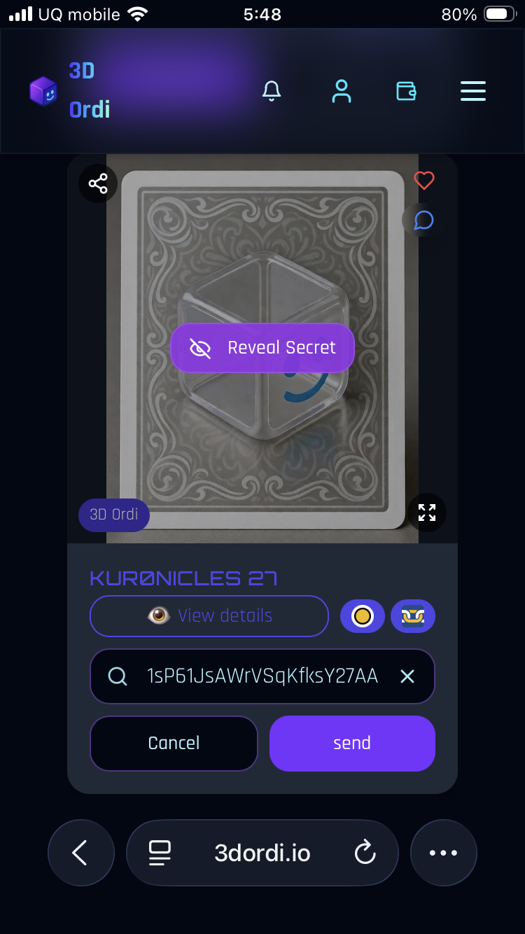 I sent
Reveal it on 3D ordi
https://3dordi.io/ordinal/c3c0856b8aed4558af0a81ed8ce184f27414f69c6a45a…
