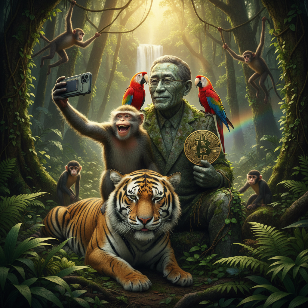 Jungle Discovery
!nb Curious monkeys, parrots, and a tiger taking a selfie with an ancient stone Sa…