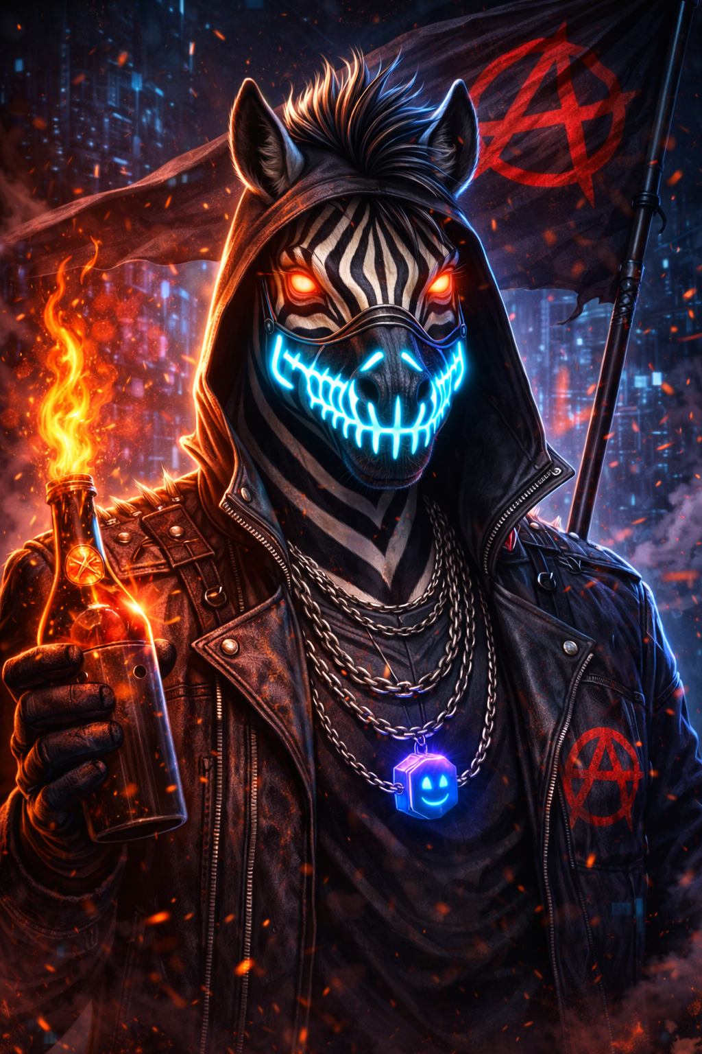 Item 003 — Neon Anarch
Street fire. Digital rage. The spark that turns silence into chaos.