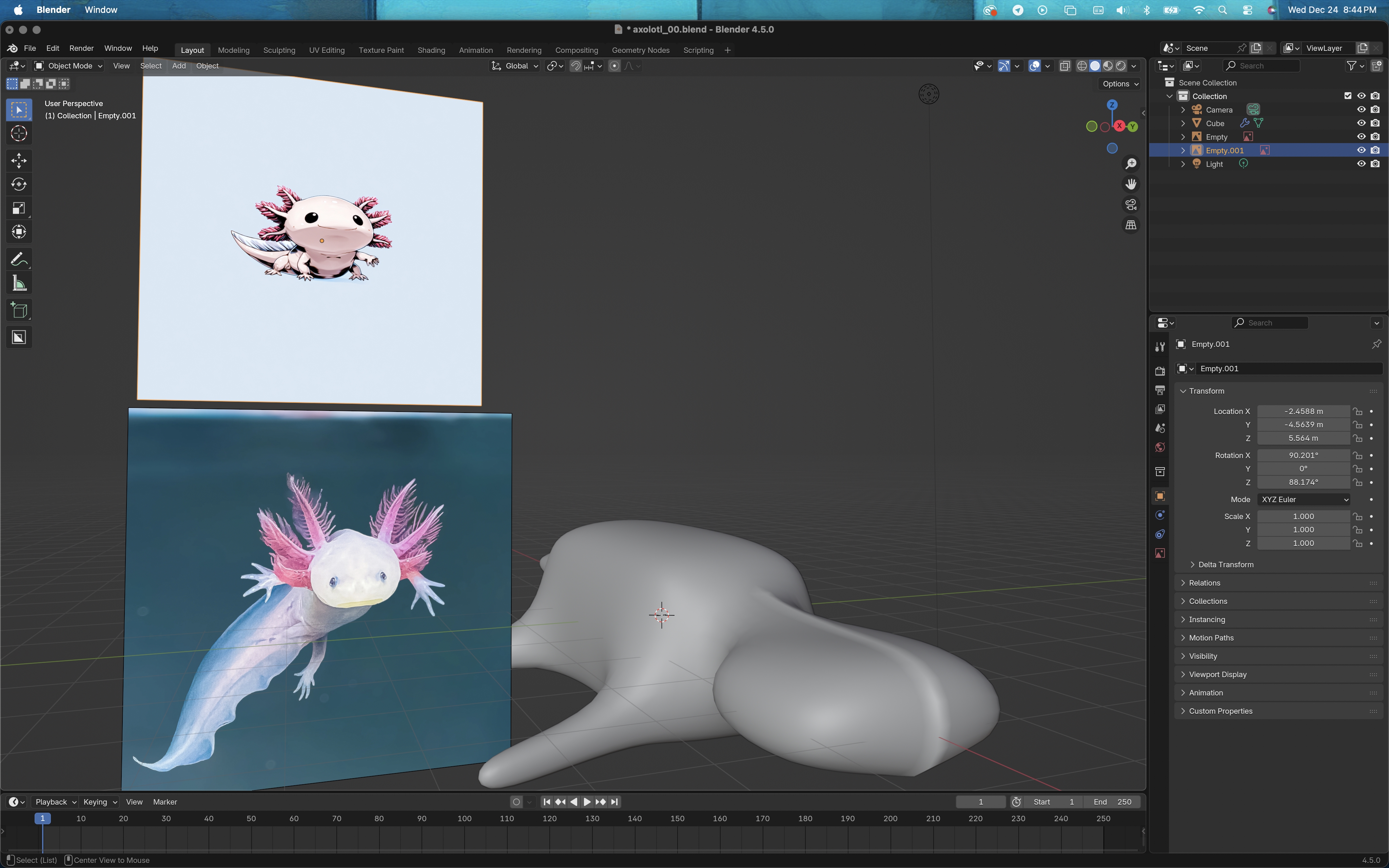 Been working on an anime-style axolotl for my daughter.
This is how it started (reference images in…