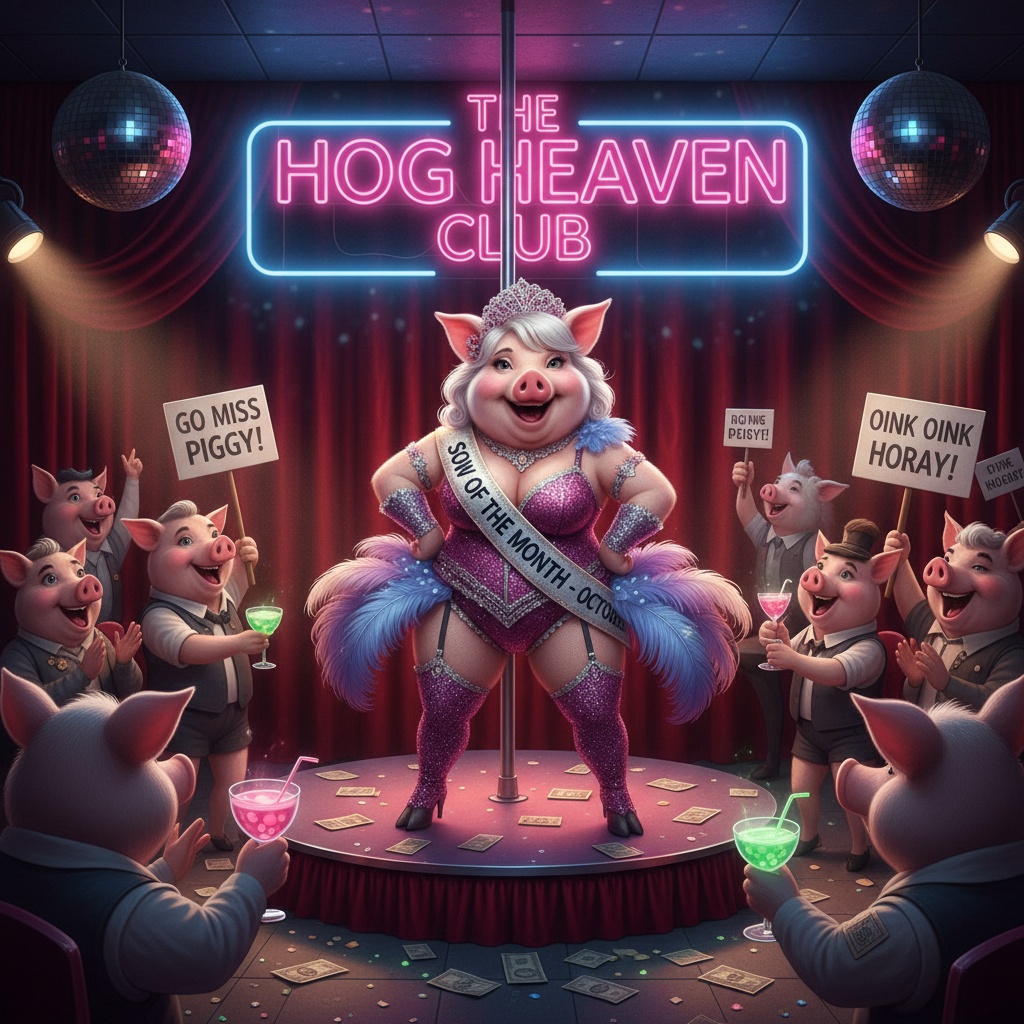 Miss Big Pig is Sow of the month down at the strip club. !nb