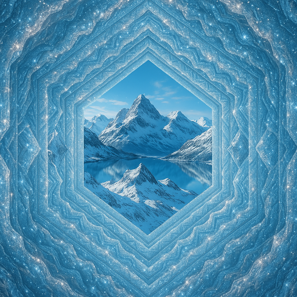 !gpt4o A scenic mountain landscape reflected within a Fractal Infinity Mirror, creating endlessly r…