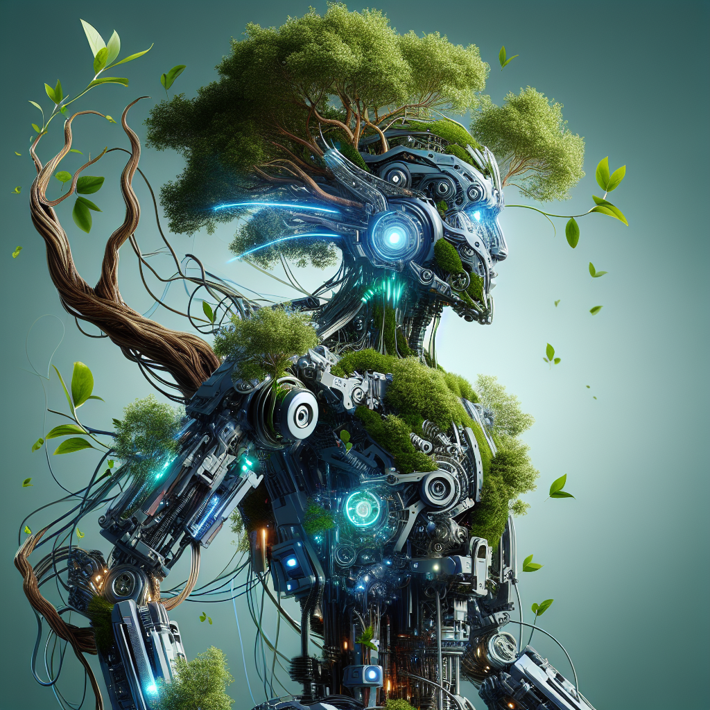 !dalle generate profile picture of futuristic robot of tree merging with machine
