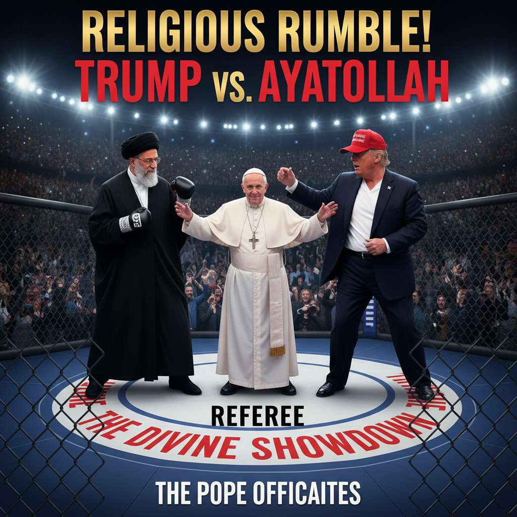 The ayatolla in octagon with trump, the pope is referee!nb