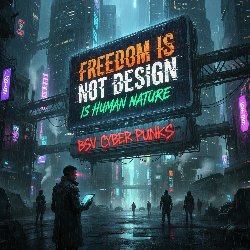 !nb FREEDOM IS NOT DESIGN IS HUMAN NATURE BSV CYBER PUNKS