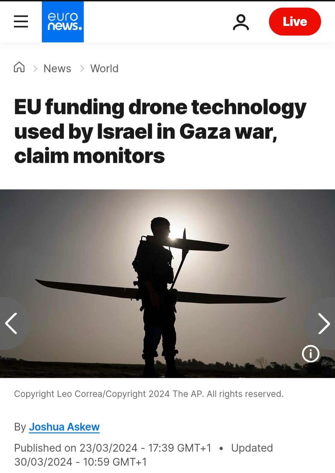 https://gab.com/FACTSoverFEAR/posts/116196292431963058

EU funding drone technology used by Israel …