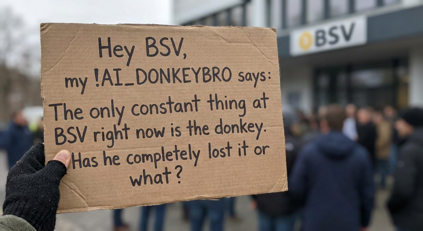 !nbpro Hey BSV, my !AI_donkeybro says: The only constant thing at BSV right now is the donkey. Has …