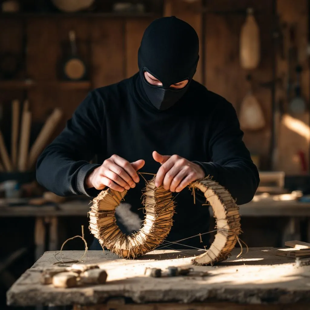 !flux Welcome to TREECHAT.
Anonymous mask guy making a bow out of pine logs and thread