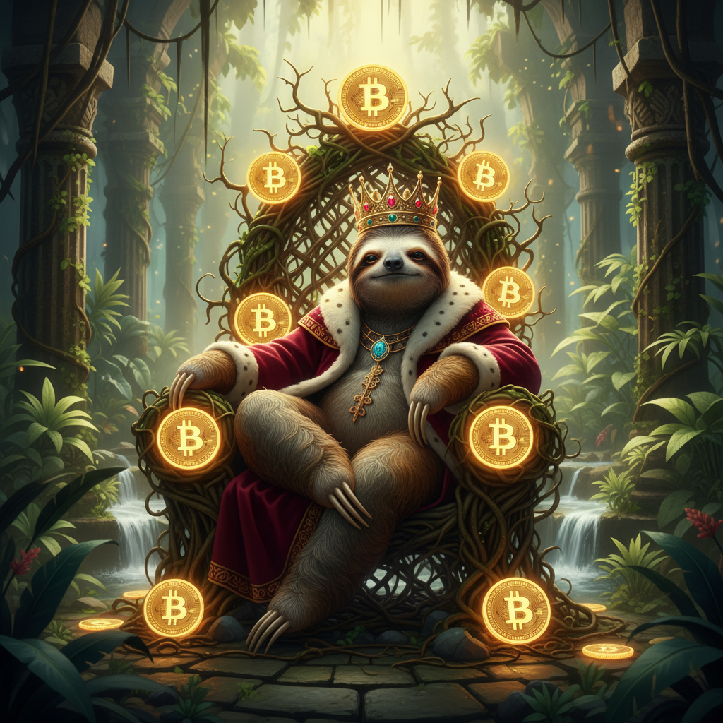 Sloth King of the Digital Jungle
!nb A majestic sloth wearing a golden crown and royal velvet robe,…