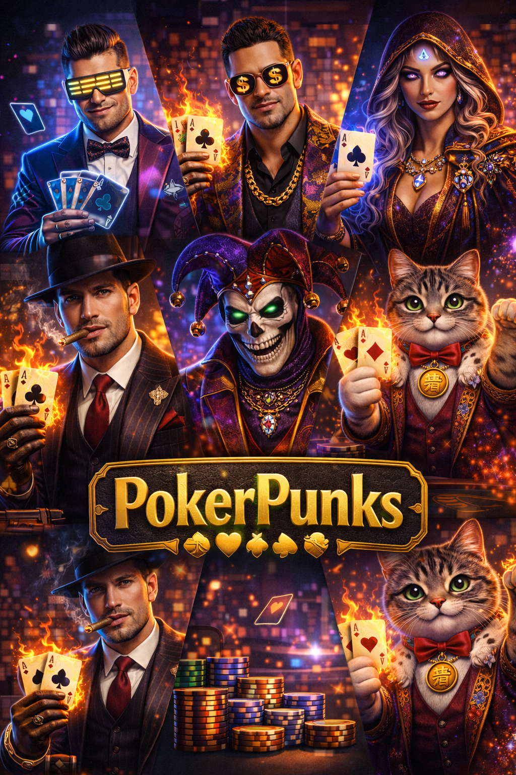 🃏 POKERPUNKS — GENESIS DROP
The table is open.
10 high-stakes characters enter the casino.
Each Pok…