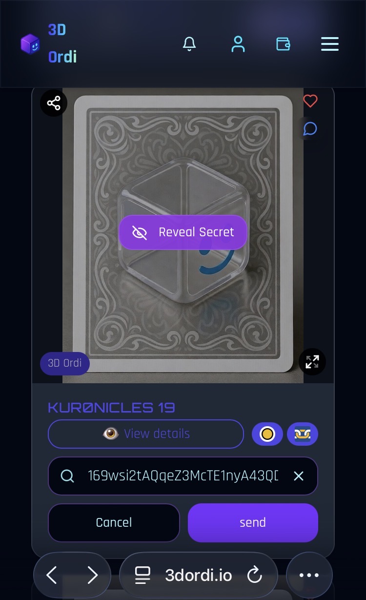 I sent it
Reveal it on the 3D Ordi platform.
https://3dordi.io/ordinal/6853b191cd00459862cc994cc4d0…