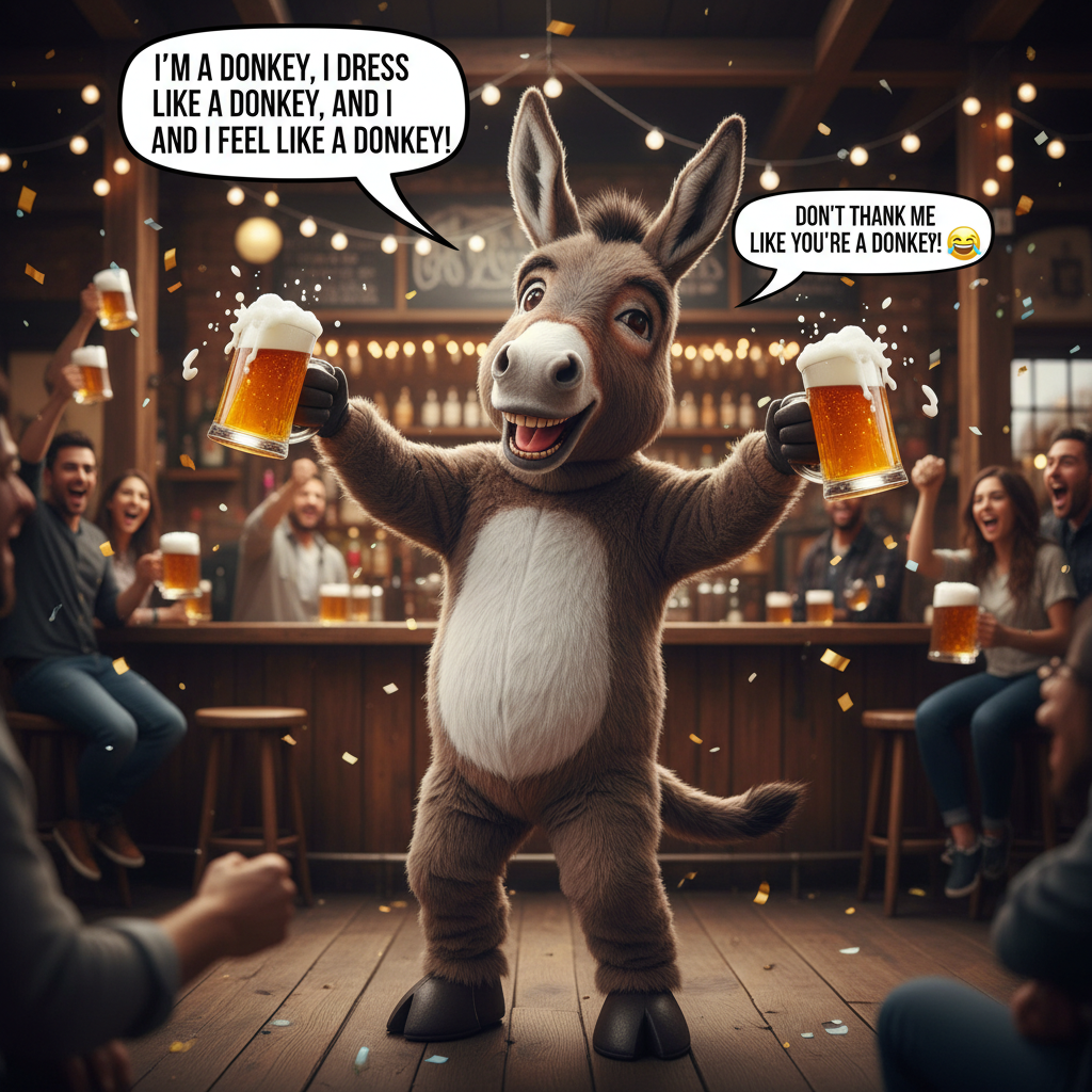 I'm a donkey, I dress like a donkey, and I feel like a donkey. Don't thank me like you're a donkey!…