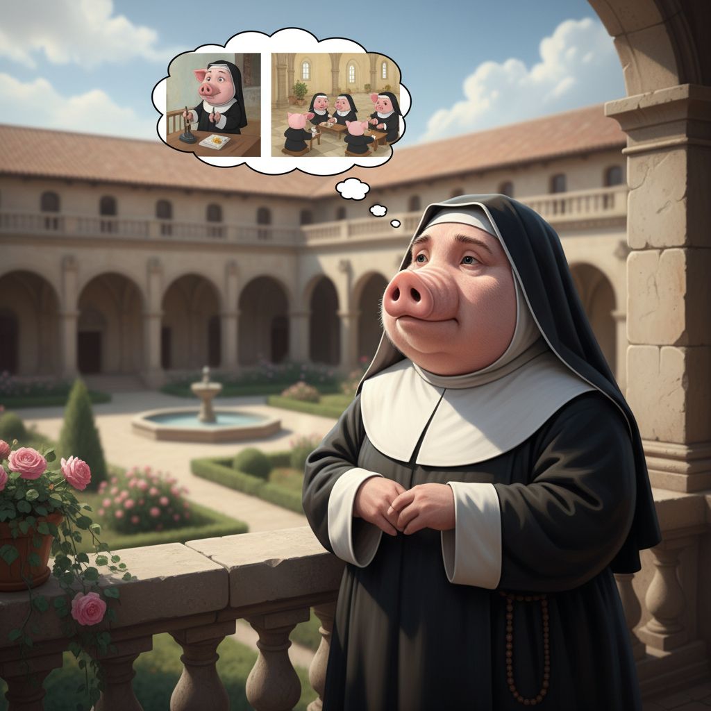 Miss Big Pig is wondering what life as nun would be like? !nb