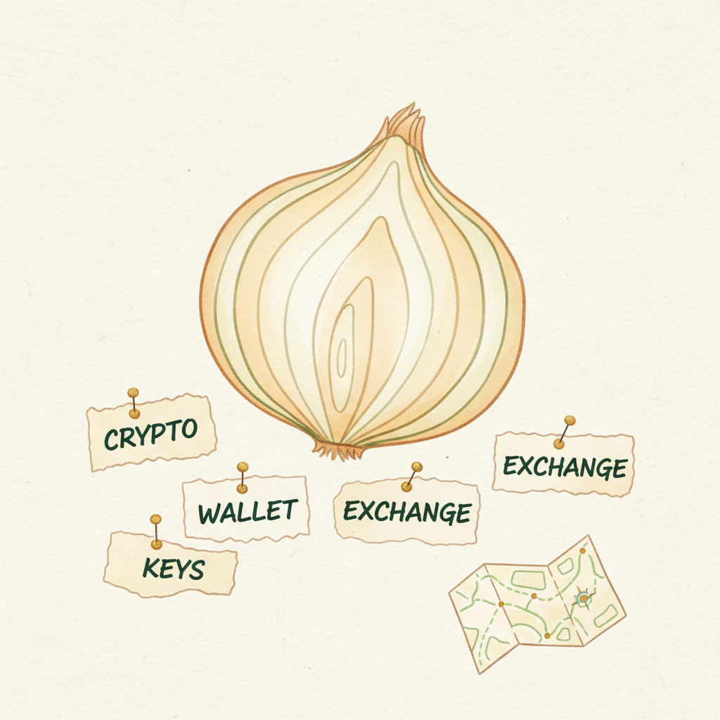 !nb Editorial illustration, warm and minimal. A peeled onion with 8 visible layers on an off‑white …
