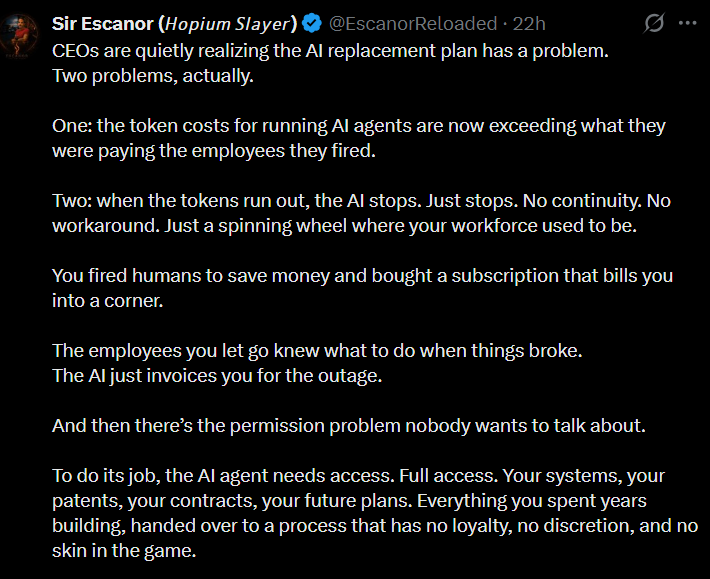 'You didn’t hire a replacement.
You gave a stranger with no soul the keys to everything you own. 

…