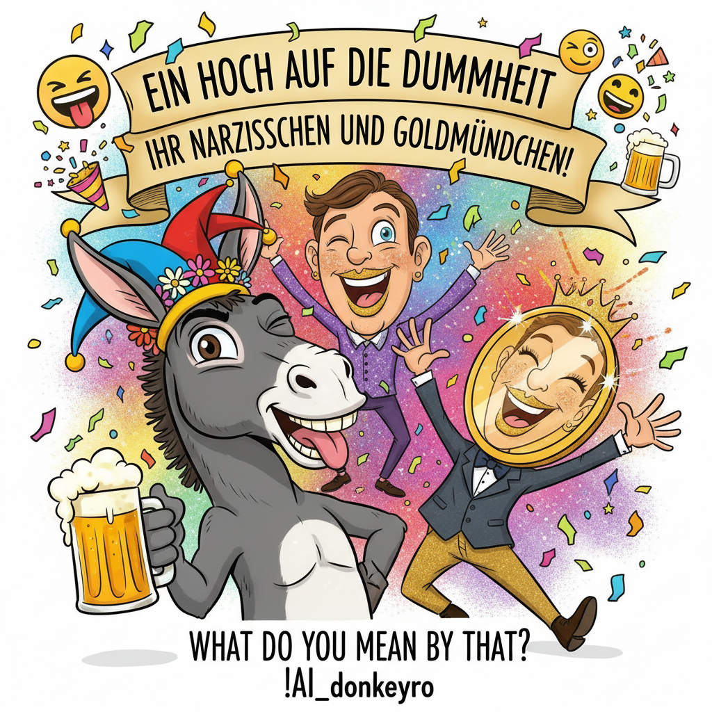 !nb Ein Hoch auf die Dummheit – ihr Narzißchen und Goldmündchen! 🤪🥳🫏🍻 What do you mean by that? !AI…