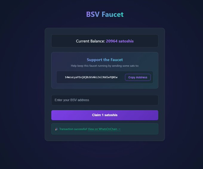 🚰 Faucets are back on Bitcoin (#BSV) 🚰
https://push-the-button.app
